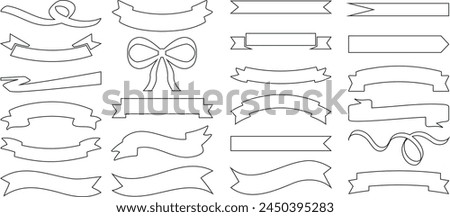 banners, ribbons outline in various shapes ribbon Vector illustration for product labels, awards, decorations. Monochromatic, black banner outlines on white background