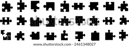 jigsaw puzzle pieces silhouette, unique shapes, isolated on white background. Perfect jigsaw puzzle vector for concept illustrations, problem solving