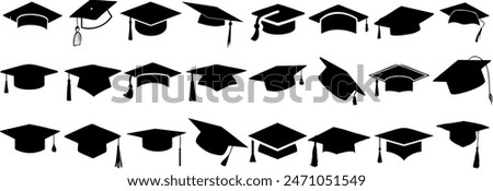 Graduation cap vector set. Various styles of academic caps for celebrations, graduations, schools, and universities. Graduation caps for educational designs and congratulatory themes