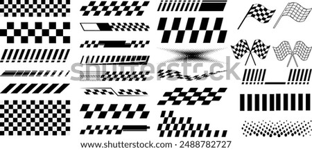 Racing stripe banners, checkered pattern vector set, flag, speed line design vector graphics for motorsports, car racing, track finishing