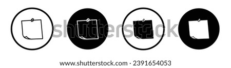 Note Paper with Pushbutton vector illustration set. Notice stuck with pin vector illustration symbol. Post-it vector illustration sign for UI designs in black and white color.