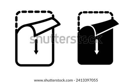 Removable Label Line Icon. Peelable Adhesive Tag Icon in Black and White Color.