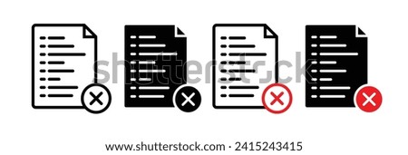 File Cancellation Line Icon. Document Annulment Icon in Black and White Color.