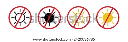 UV Exposure Ban Line Icon. No sun exposure warning icon in black and white color.