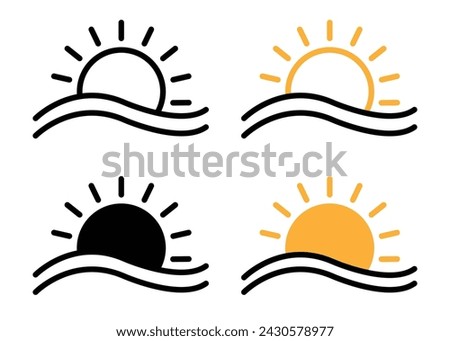Sunrise icon in filled and outlined style on white background