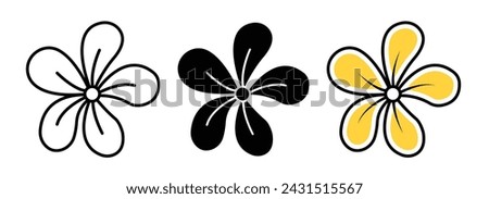 Tropical Plumeria Line Icon. Exotic Frangipani Icon in Outline and Solid Flat Style.