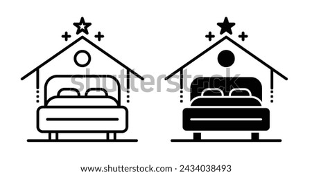 Overnight Stay Line Icon. Hospitality Quarters profile icon in outline and solid flat style.