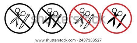 No Scissors or No Knives Sign Line Icon. Sharp Items Ban icon in outline and solid flat style.
