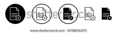 Document Addition Icon. Icons Representing New Files or Pages in Vector Style.