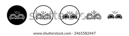 Car crash icon set. Road vehicle accident vector symbol and traffic crash sign.