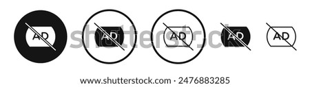 No audio description flat liner icon set.