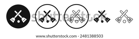 Broom-ball vector icon set in black and white color.