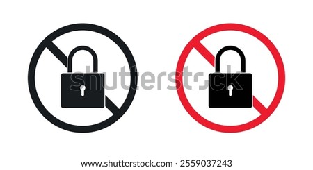 No lock sign vectors in black and colored version