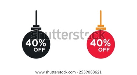 Christmas ball with 40 off discount icons in black and colored version