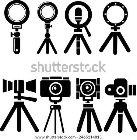 Tripod icons set, ring light icons set for commercial use, ringlight and tripod icons set for graphic designing,