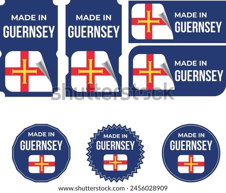 Made in Guernsey, vector logos with Guernsey flag painted circles and stripe