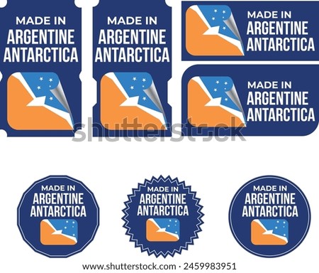 Made in Argentine Antarctica. Argentine Antarctica flag, Tag, Seal, Stamp, Flag, Icon vector