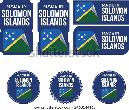 Made in Solomon Islands. Solomon Islands flag, Tag, Seal, Stamp, Flag, Icon vector
