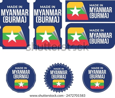 Made in Myanmar (Burma). Myanmar (Burma) flag, Tag, Seal, Stamp, Flag, Icon vector