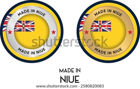 Made in NIUE. Premium labels, stickers, pointer, badge and symbol of NIUE flag icon. Collection vector illustration