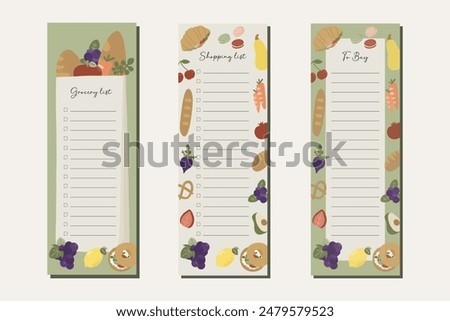 Grocery Shopping list printable template memo note format. Planner page. Lined and check box paper sheet isolated. Stationery for organization planner