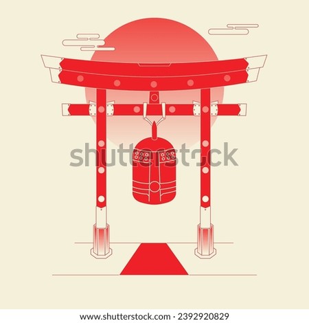 Japanese New Year's eve bell. Temple Bell. Concept Japanese element vector illustration. Retro style. New Year. Illustration for postcards, banner, posters