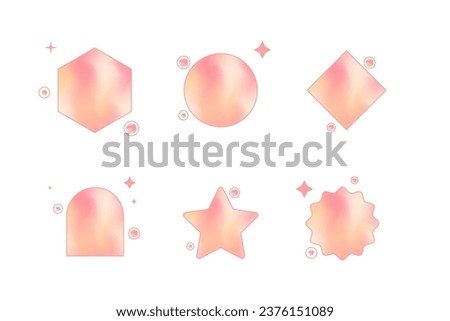 Chic aesthetic pink color elements set with gradient texture, such as circle, star, polygonal, rhombus, arch with sparkles for social media, simple decorative vector set isolated. Girly y2k style.