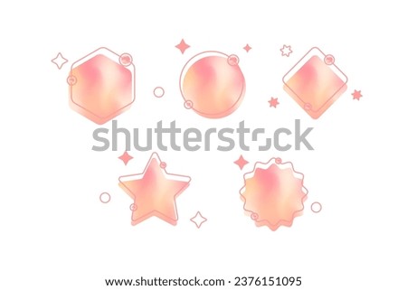 Cute aesthetic pink gradient geometric elements such as circle, star, polygonal, rhombus, arch with sparkles for social media, simple decorative vector set isolated. Girly y2k style, light pink color.