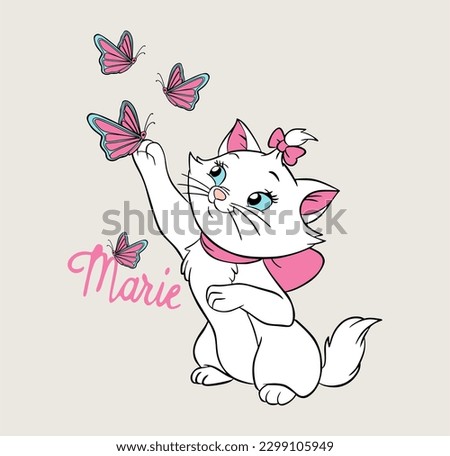 marie cat and butterfly t shirt graphic design vector illustration
