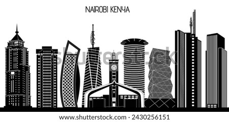 Kenya's urban charm with our editable vector skyline. Featuring tallest buildings and iconic landmarks, perfect for print or digital designs. Capture the essence of Kenya's vibrant cities