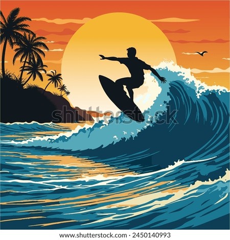 Similar – Image, Stock Photo Silhouette of surfer on beach with surfboard.