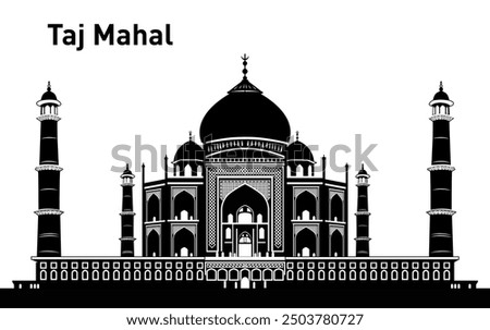 A vector silhouette of the Taj Mahal, ideal for logos, posters, and educational materials. Easily customize and scale for any creative project or branding needs