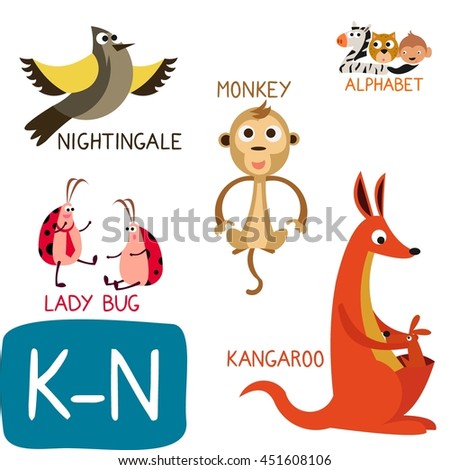 Animal Zoo Alphabet. Letter K-N. Kangaroo, Lady Bug, Monkey And ...