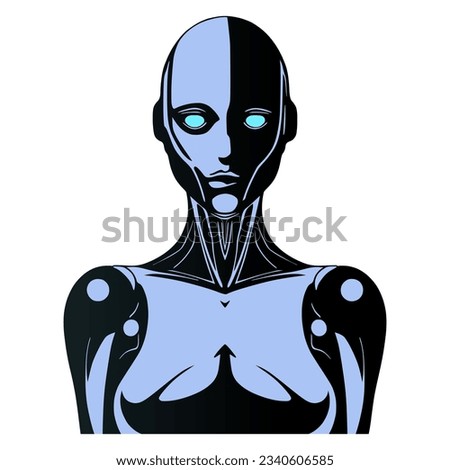 Humanoid robot vector illustration. Futuristic android. Mechanical Cyborg. Humanoid robot with feminine body.