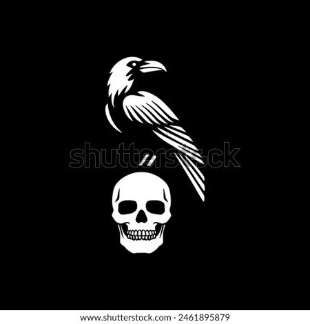 Raven skull. Crow skull. Raven standing on skull logo illustration