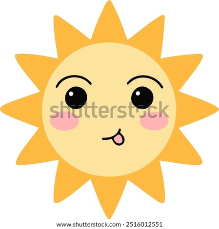 Cute sun emoji with tongue sticking out in a playful expression, in a flat cartoon style