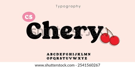 Chery Typography font. Birthday invitations, playful .Joyful groovy lowercase and uppercase typeset. Vector type set