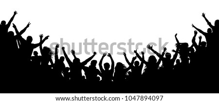 Cheerful people crowd applauding, silhouette. Party, applause. Fans dance concert, disco spectators,  chaos audience shadow