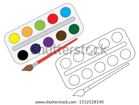 Watercolor paint with brush, coloring page. Vector 