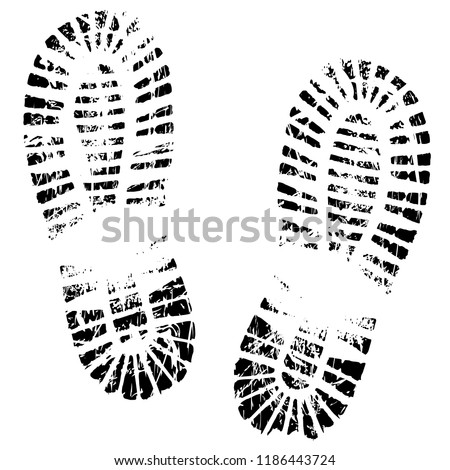 Human feet print, footprints shoe silhouette. Isolated on white background, vector icon. Footstep, steps, trail, sneaker, boot