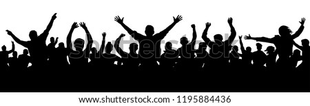 Cheerful people having fun celebrating. Crowd of fun people on party, holiday. Applause people hands up. Silhouette Vector Illustration Stock foto © 