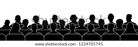 Crowd of people in the auditorium. Audience cinema, theater. Public presentation, anonymous faces. silhouette vector isolated Stock fotó © 