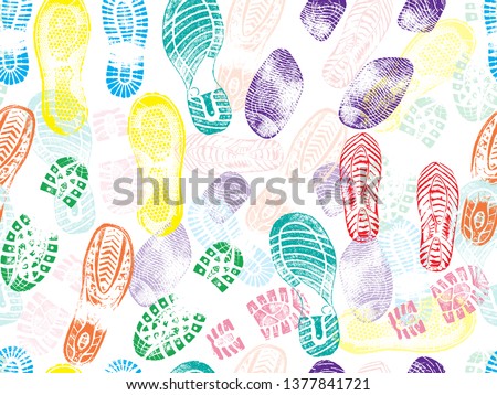 Colorful seamless pattern of shoe prints (footprints). Vector illustration
