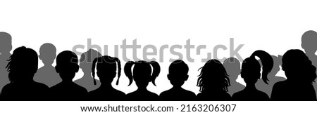 Group of children in auditorium, silhouette. Kids audience of cinema or theater. Vector illustration Foto stock © 