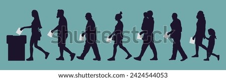 Election, silhouette of people voting. Crowd and voting box. Vector illustration