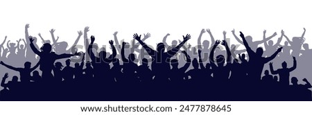 Crowd of people silhouette, cheerful fans people. Big event, concert or sport. Vector illustration