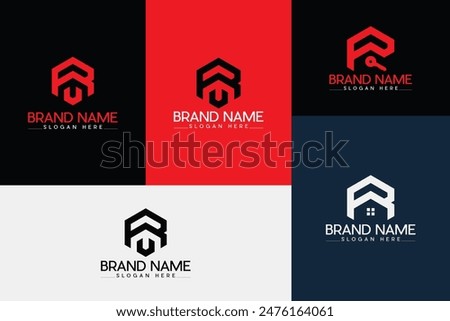 Geometric modern and minimalist Initials logo, letter R U, R and home combination, R and key icon combination, real estate icon.