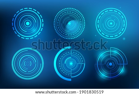 Set of Abstract Technology Circle Glow on Blurred Background, Elements of Futuristic Digital Technology Sci-Fi User Interface, Vector illustration.