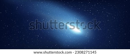Halley's Comet shines brightly in the sky. Falling to the earth. Astrology horizontal background. Stardust in deep universe. Vector Illustration.