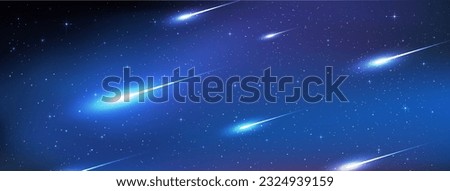 A night full of beautiful meteor showers. Shooting star, Falling Star. Stardust in deep universe. Vector Illustration.